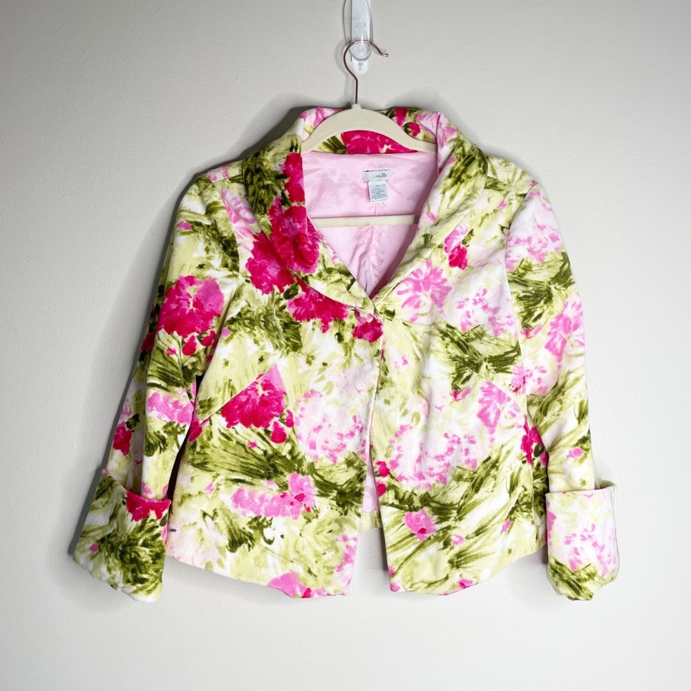 Anthropologie Pink & Green Floral Cropped Blazer